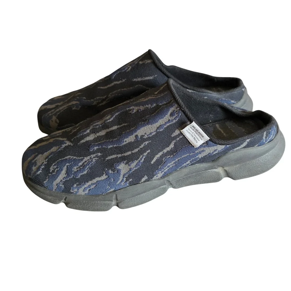KX LAB x MILA Knit Recovery Mules Tiger Camo Vibram Sole Mens 12 Blue Grey